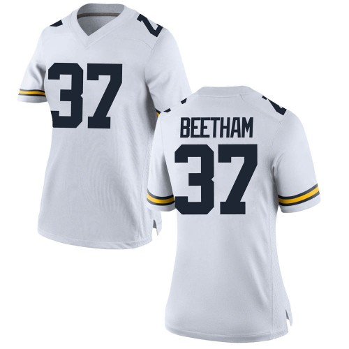 Josh Beetham Michigan Wolverines Women's NCAA #37 White Game Brand Jordan College Stitched Football Jersey ANA2754BY